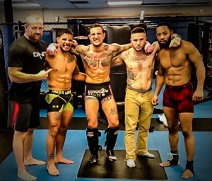 The Bull post training with UFC featherweight Dennis Bermudez and ROC lightweight Champ Gregor Gillespie, led by head trainer, Keith Trimble