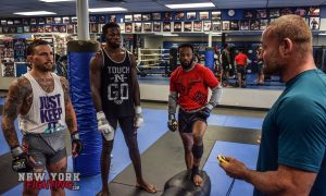 Dre with training partners Randy Brown and Gregor Gillespie prior to a grueling MMA circuit led by Keith Trimble of Bellmore Kickboxing MMA