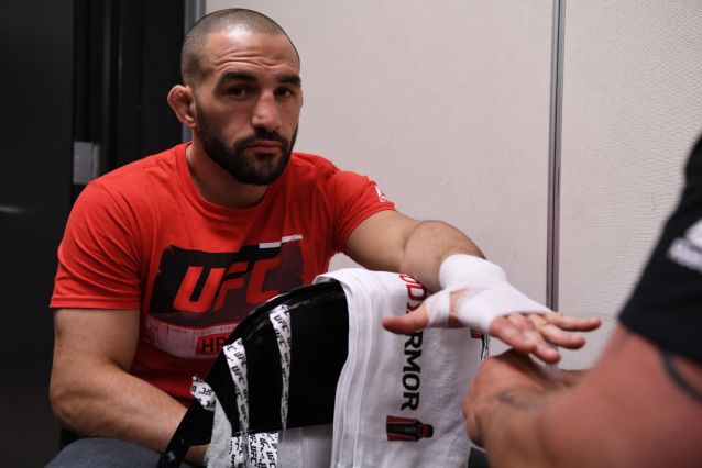 MINNEAPOLIS, MN - JUNE 29: Jared Gordon gets his hands wrapped backstage during the UFC Fight Night event at the Target Center on June 29, 2019 in Minneapolis, Minnesota. (Photo by Mike Roach/Zuffa LLC/Zuffa LLC via Getty Images)